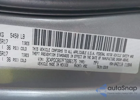 2015 Dodge Journey Sxt from USA, damaged, VIN 3C4PDCBG7FT686175